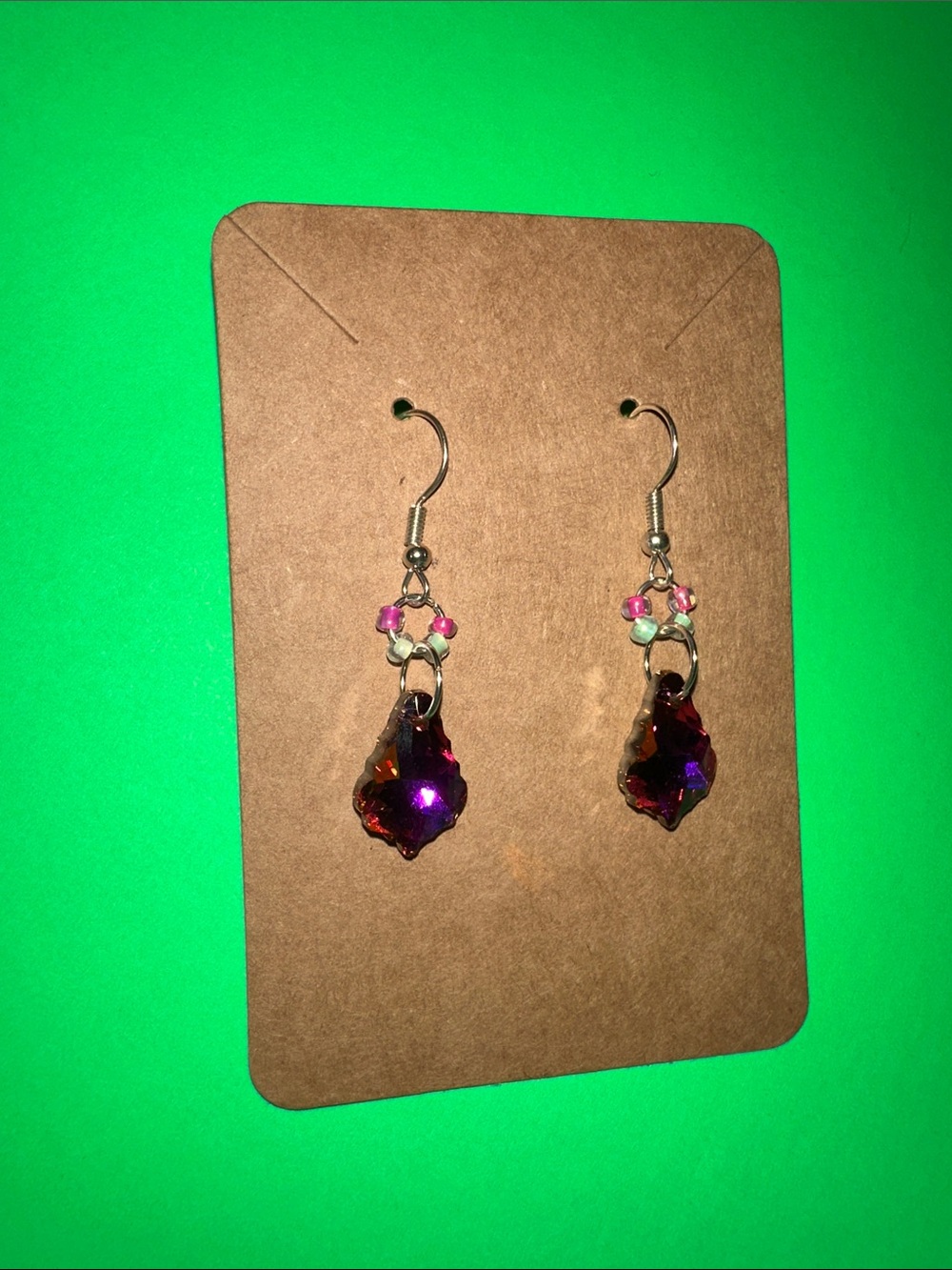 Handmade Pink Crystal Drop Earrings